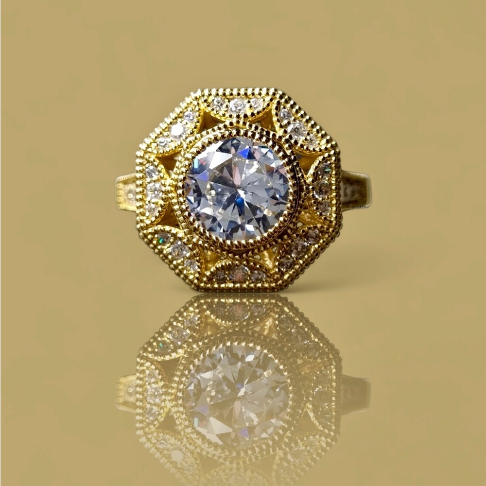 2 CT REAL Moissanite Diamond Vintage Art Deco 14k Gold Ring